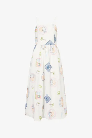 Damson Madder Womens Apron Embroidered Cotton and Linen Midi Dress