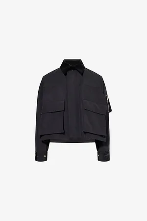 SACAI Womens Grosgrain Panelled Cotton-Blend Blouson Jacket