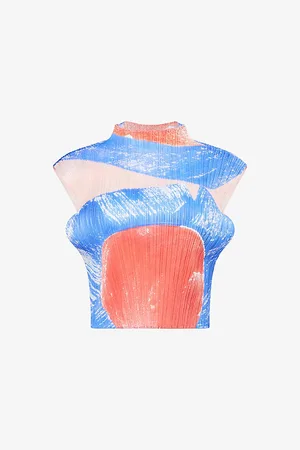 PLEATS PLEASE ISSEY MIYAKE Womens Backlight Cropped Sleeveless Pleated Knit Top
