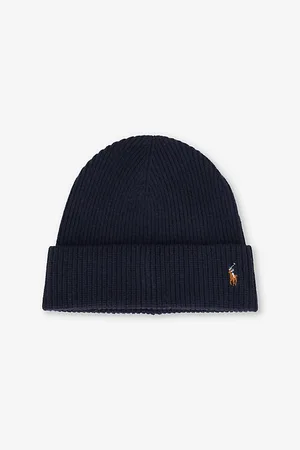 Ralph Lauren Mens Embroidered-Signature Cuffed Wool and Recycled Nylon-Blend Beanie