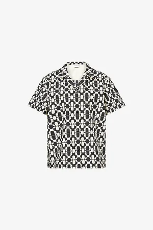 Moncler Womens Geometric-Print Relaxed Short-Sleeve Cotton Shirt