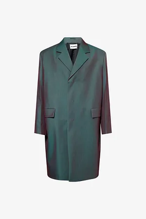 Jil Sander Mens Iridescent Peak-Lapel Wool-Blend Overcoat