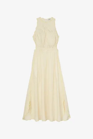Sandro Womens Lace-Embroidered Round-Neck Linen Maxi Dress