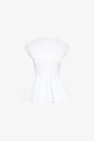 Alaïa Womens Peplum Cap-Sleeves Knitted Top