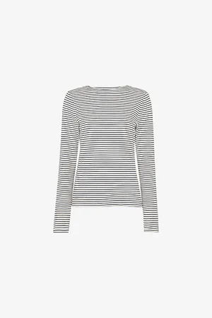 Whistles Womens Striped Long-Sleeved Stretch-Cotton Top