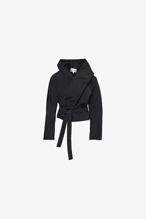 Alaïa Womens Hooded Biker Belted Woven Jacket