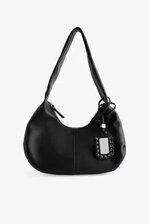 Ganni Womens Bou Hobo Medium Leather Shoulder Bag