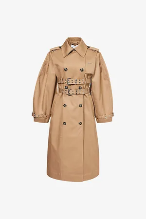 Ganni Womens Logo-Embellished Bonded Cotton Trench Coat