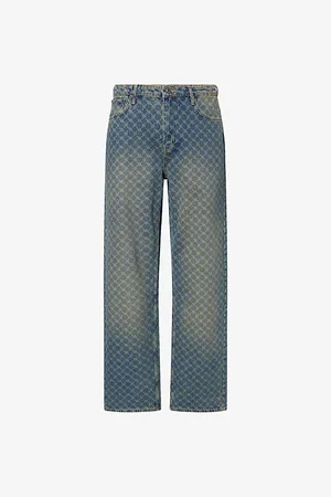 Daily paper Mens Amba Monogram-Pattern Straight-Leg Denim Jeans