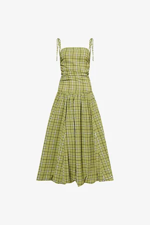 Amy Lynn Womens Cher Alexa Plaid-Pattern Puffball Woven Midi Dress