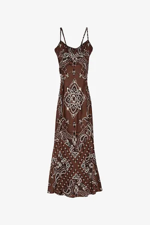 Sandro Womens Bandana-Print Sleeveless Satin Maxi Dress