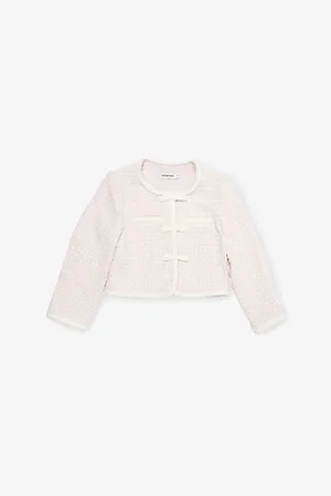 Self-Portrait Bow-Embellished Bouclé Cropped Jacket 4-12 Years