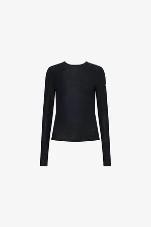 alo Womens Sea Coast Round-Neck Stretch-Woven Top