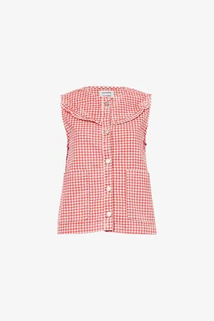 Damson Madder Womens Mari Gingham-Print Cotton-Blend Gilet