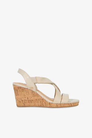 Dune Womens Kamies Cork Leather Wedge Sandals