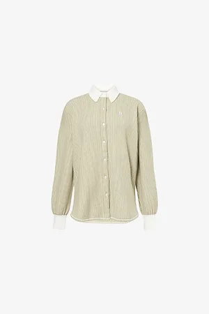 Barrie Womens Oxford Stripe Long-Sleeve Cashmere-Blend Knitted Overshirt