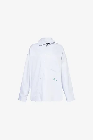 Jacquemus Womens La Chemise Cuadro Script-Embroidery Asymmetric Cotton Shirt