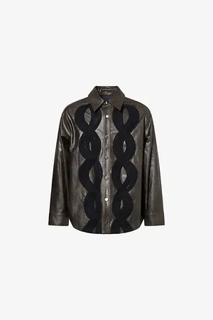 SONG FOR THE MUTE Mens Applique Faux-Leather Jacket