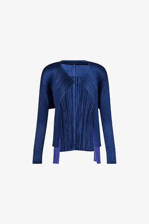 PLEATS PLEASE ISSEY MIYAKE Womens Merry Bicolor Tie-Front Pleats Knitted Cardigan