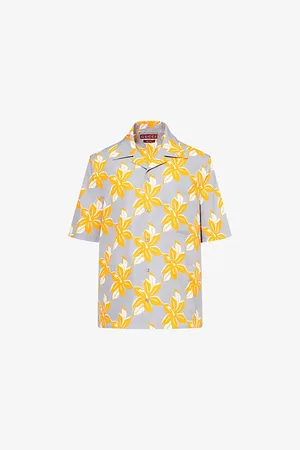 Gucci Mens Twist Floral-Print Short-Sleeve Cotton Shirt