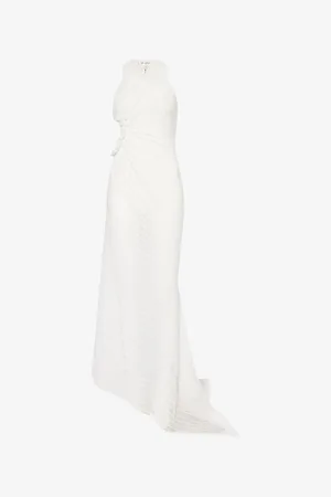Victoria Beckham Womens Ruched Semi-Sheer Cotton-Blend Maxi Dress