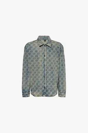 Daily paper Mens Shield Monogram-Print Denim Shirt