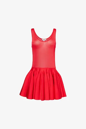 Alaïa Womens Godet Ruffled Knitted Mini Dress