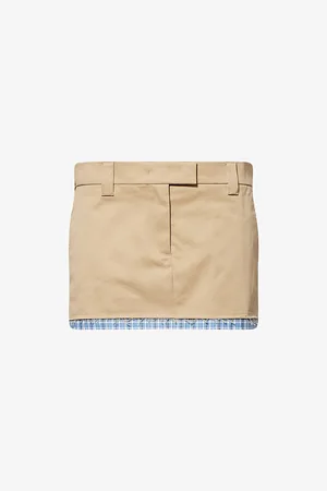 Miu Miu Womens Checked Tailored Cotton-Twill Mini Skirt