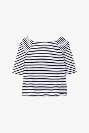The White Company Womens Striped Bardot-Neck Cotton-Jersey Top