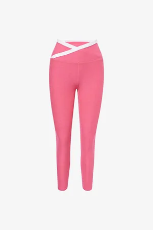 Beyond Yoga Womens Wrap-Around Contrast-Trim Stretch-Woven Leggings