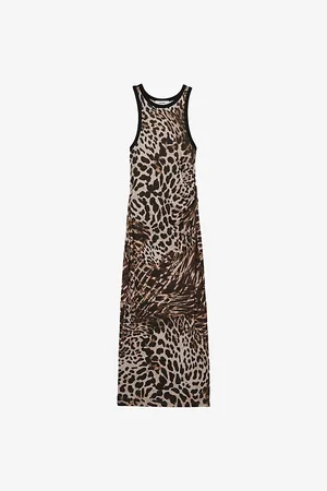 Reiss Womens Leopard-Print Sleeveless Stretch-Jersey Midi Dress
