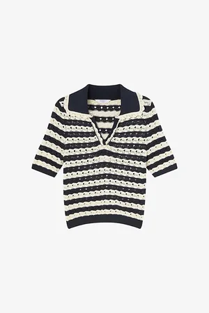 LK Bennett Womens Charlee Striped Stretch Cotton-Blend Top