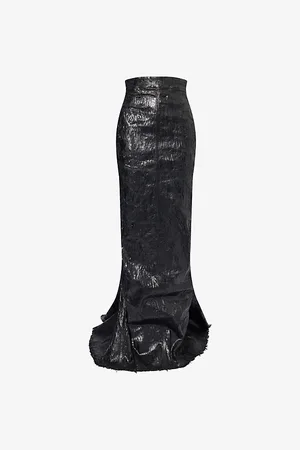 Rick Owens Womens Lido Distressed Waxed Leather Maxi Skirt