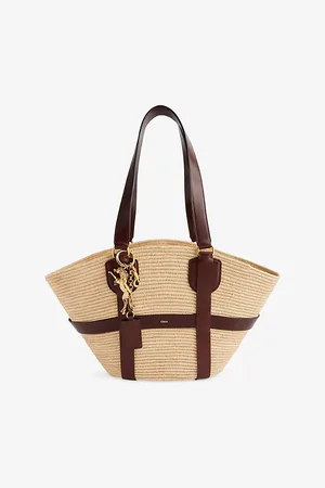 Chloé Womens Kerala Charms Raffia Tote Shoulder Bag