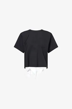 SACAI Womens Pleated Asymmetric-Hem Woven-Blend Top
