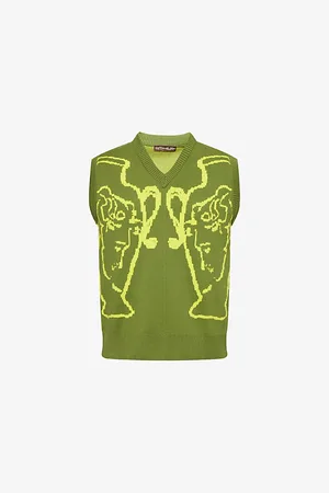 Chateau Mens Graphic-Intarsia V-Neck Cotton-Knit Vest