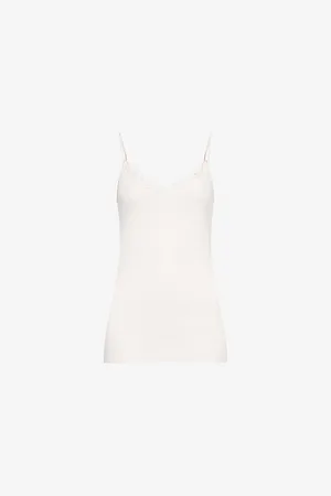 Hanro Womens Belina Spaghetti Embroidered Cotton Vest Top
