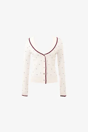 House Of Cb Womens Marla Contrast-Trim Jacquard Knitted Cardigan