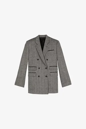 The Kooples Womens Notch-Lapel Double-Breasted Wool and Linen-Blend Blazer