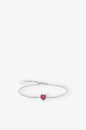 Thomas Sabo Womens True Romance Heart Sterling-Silver, Lab-Grown Ruby and Cubic Zirconia Bracelet