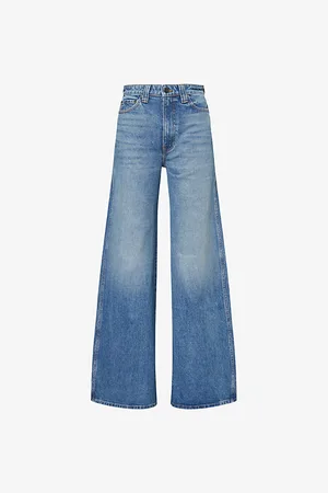 Khaite Womens Dane Wide-Leg Cotton-Blend Denim Jeans