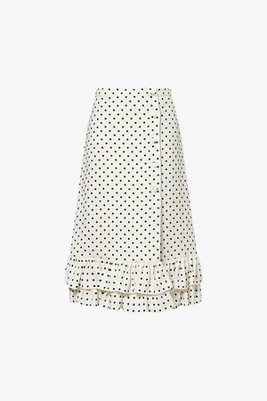 VALENTINO GARAVANI Womens Polka-Dot Ruffled Woven Midi Skirt