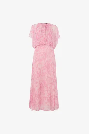 Whistles Womens Dashed Brush Marks Gathered Woven Midi Dress