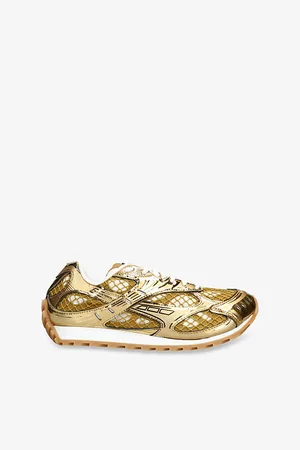 Bottega Veneta Womens Orbit Metallic Low-Top Technical Mesh and Leather Trainers