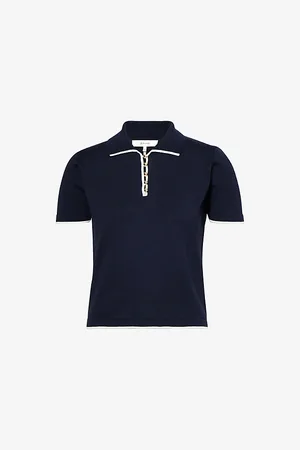 Frame Womens The Sport Short-Sleeves Cotton-Knit Polo Shirt