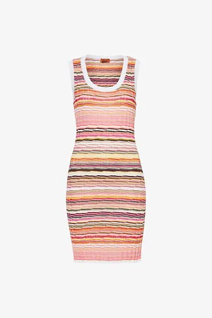 Missoni Womens Stripe Ribbed Cotton-Blend Knitted Mini Dress