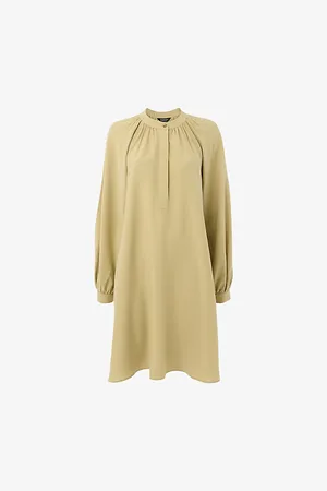 Whistles Womens Button-Neck Relaxed-Fit Gathered Woven Mini Dress