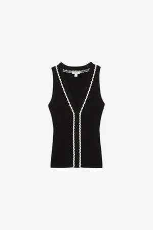 Reiss Womens Lanette Ribbed Craft-Stitch Knitted Vest Top