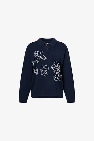 Obey Womens Bloom Embroidered Cotton-Knit Polo Jumper