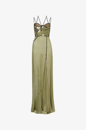 Nensi Dojaka Womens Draped Corset-Top Silk Gown
